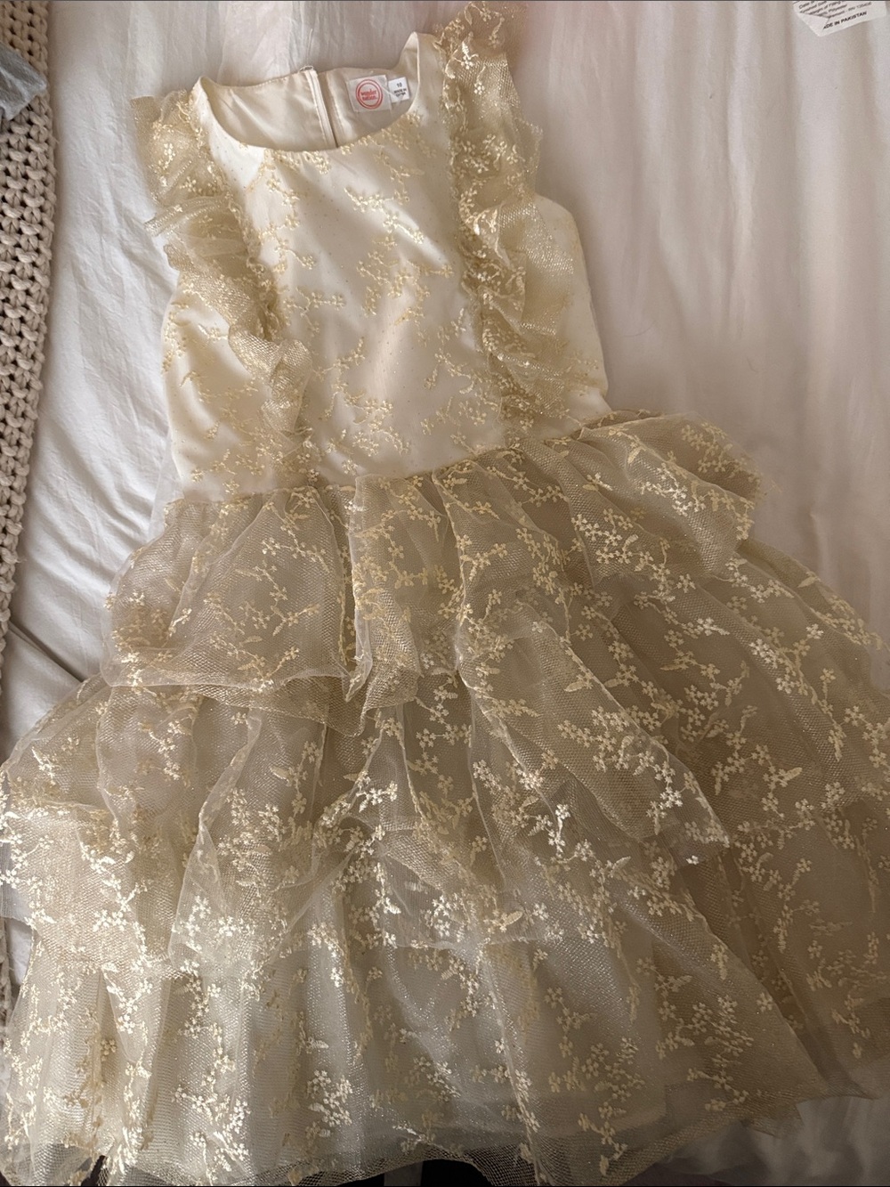 Girls size 10 Gold Floral Ruffle Tulle Dress